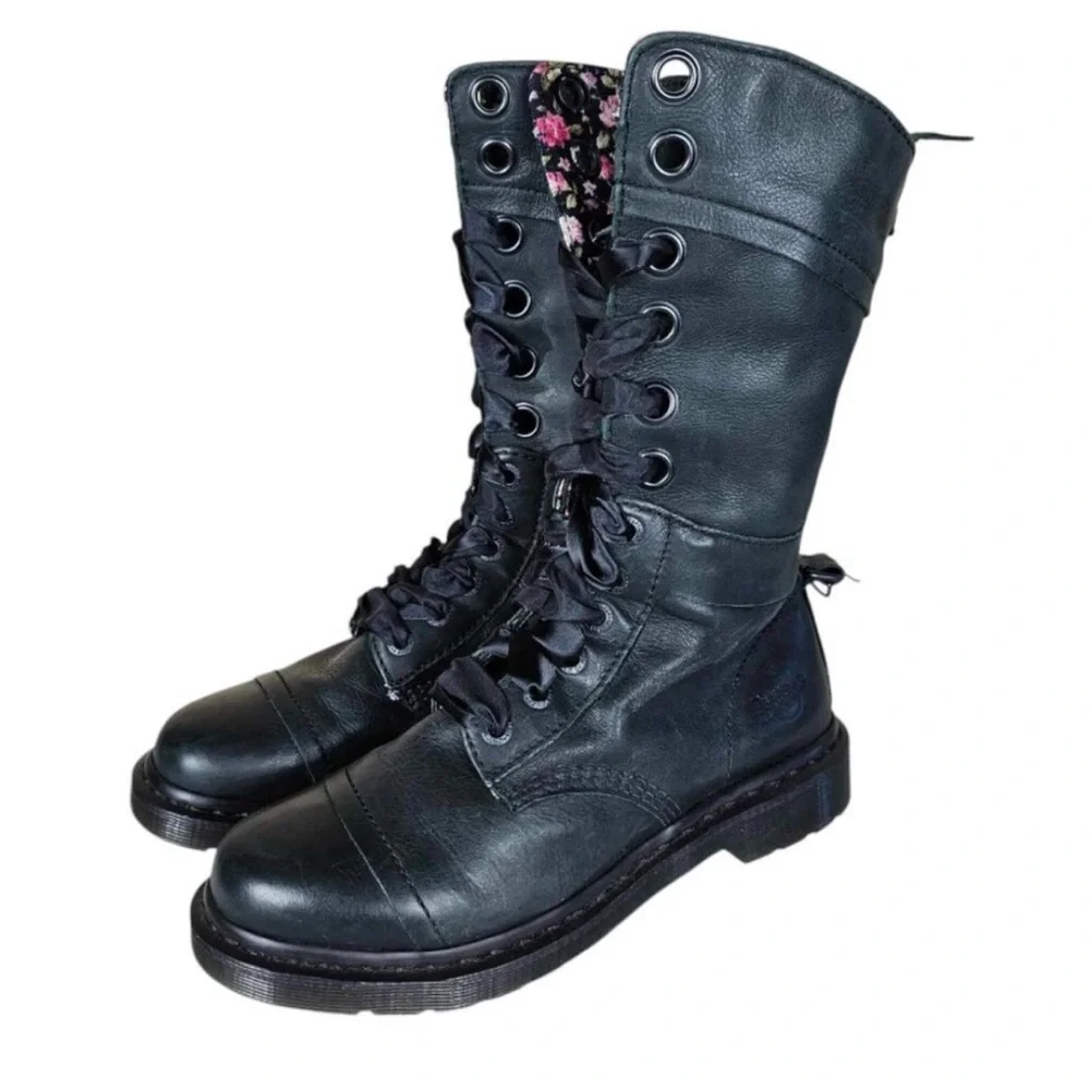 RARE Dr. Martens Leather Triumph 1914 Boots Foldover Floral Print Lining US 9 - Picture 3 of 6